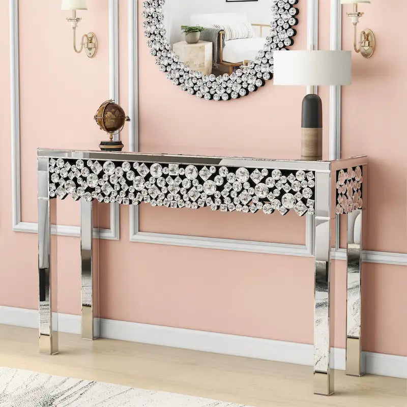 Console d'entrée Glamour avec Cadre en Cristal