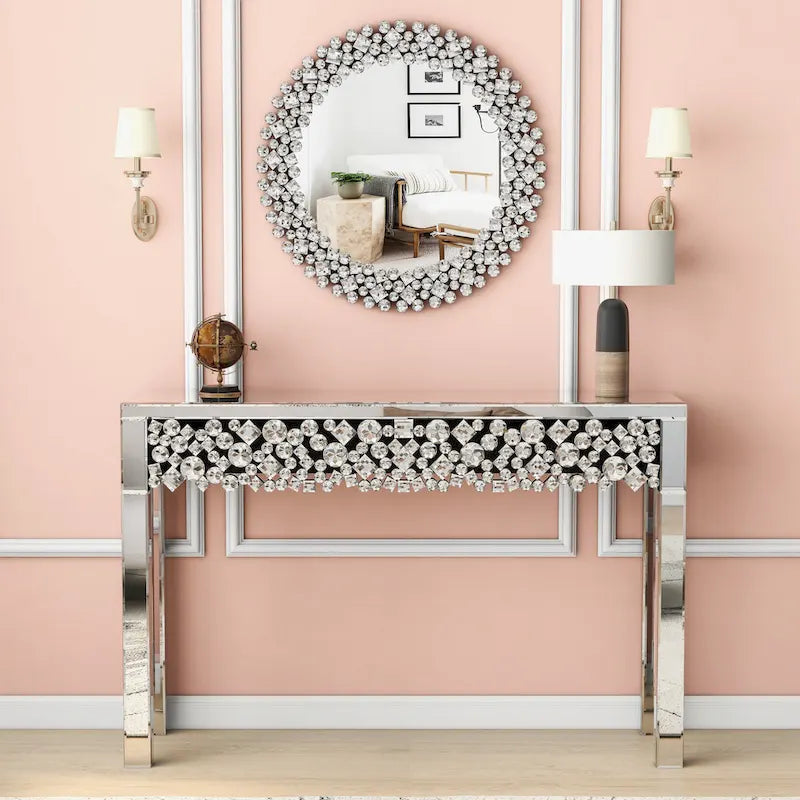Console d'entrée Glamour avec Cadre en Cristal