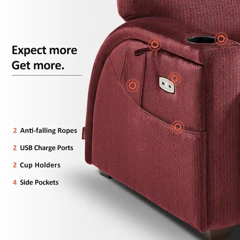 Fauteuil inclinable électrique zéro gravité avec appui-tête réglable pour salon, tissu