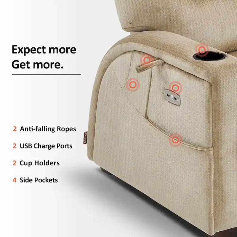 Fauteuil inclinable électrique zéro gravité avec appui-tête réglable pour salon, tissu