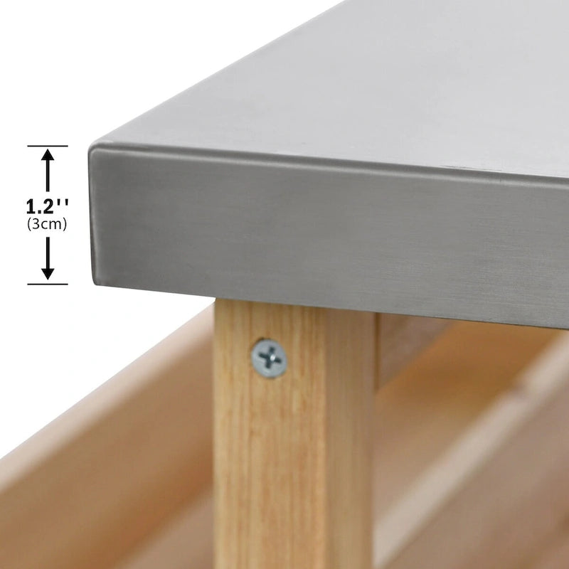 Îlot de cuisine d'extérieur, chariot de bar roulant et meuble de rangement, table de barbecue d'extérieur en bois massif de style ferme avec plateau en acier inoxydable