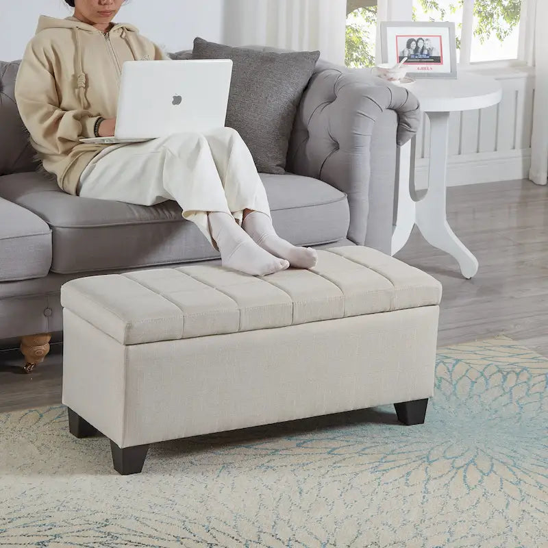 Banc de rangement rectangulaire rembourré, banc de bout de lit de chambre