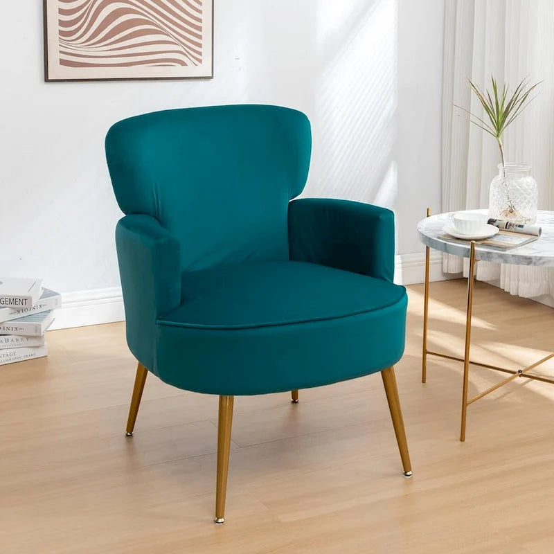 Fauteuil d'appoint tendance en velours avec pieds en métal doré