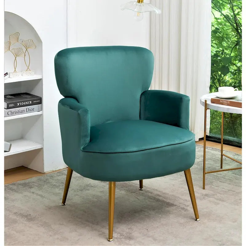 Fauteuil d'appoint tendance en velours avec pieds en métal doré