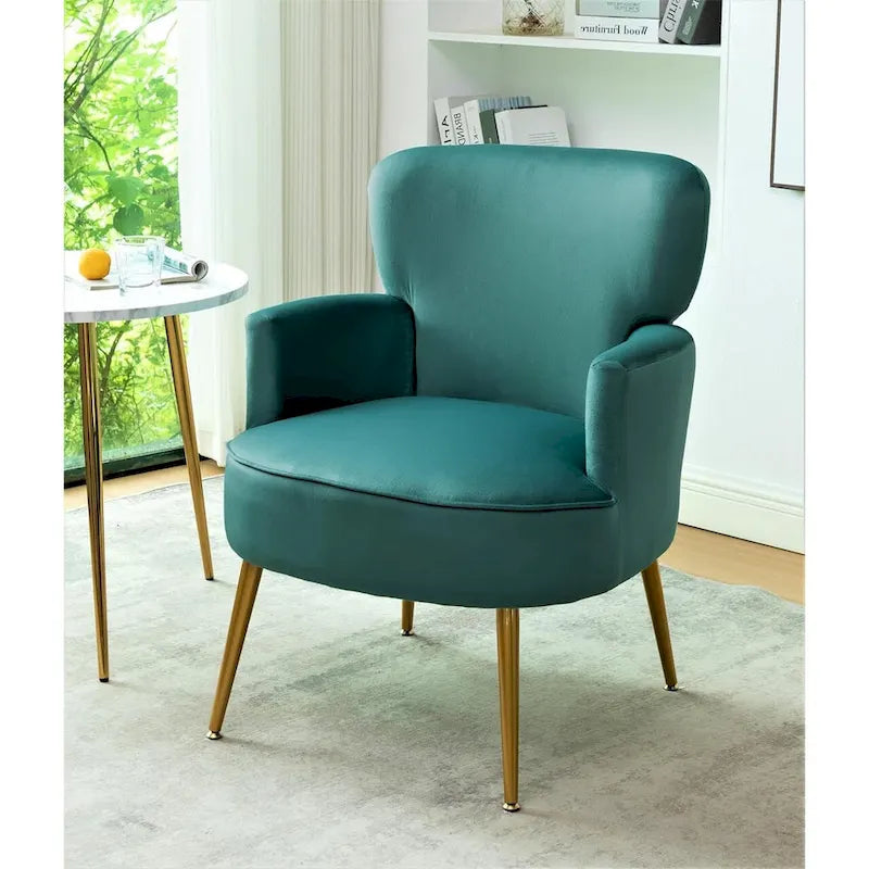 Fauteuil d'appoint tendance en velours avec pieds en métal doré