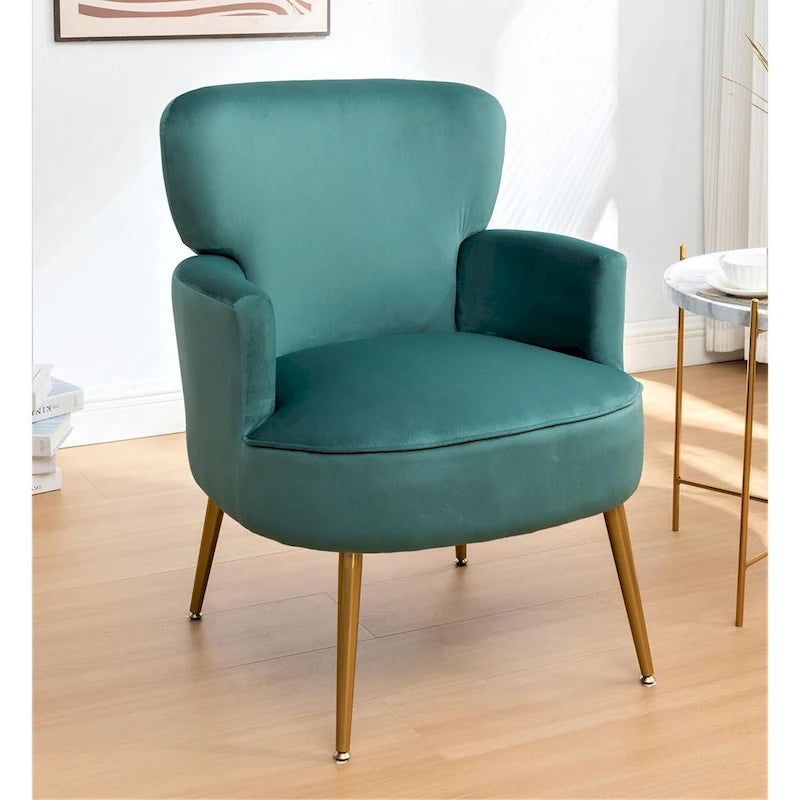 Fauteuil d'appoint tendance en velours avec pieds en métal doré