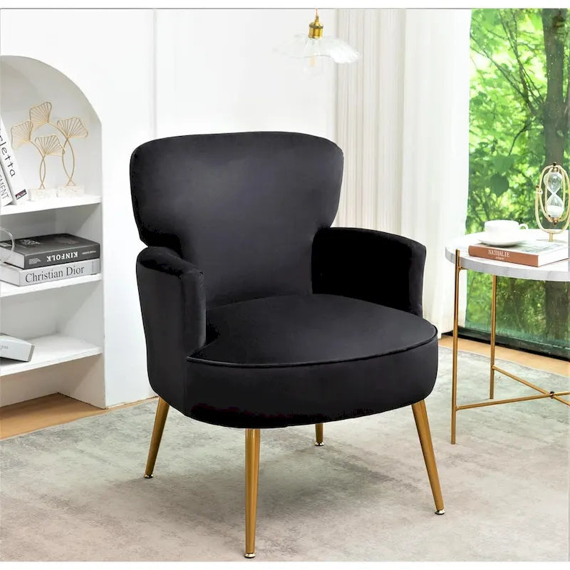 Fauteuil d'appoint tendance en velours avec pieds en métal doré