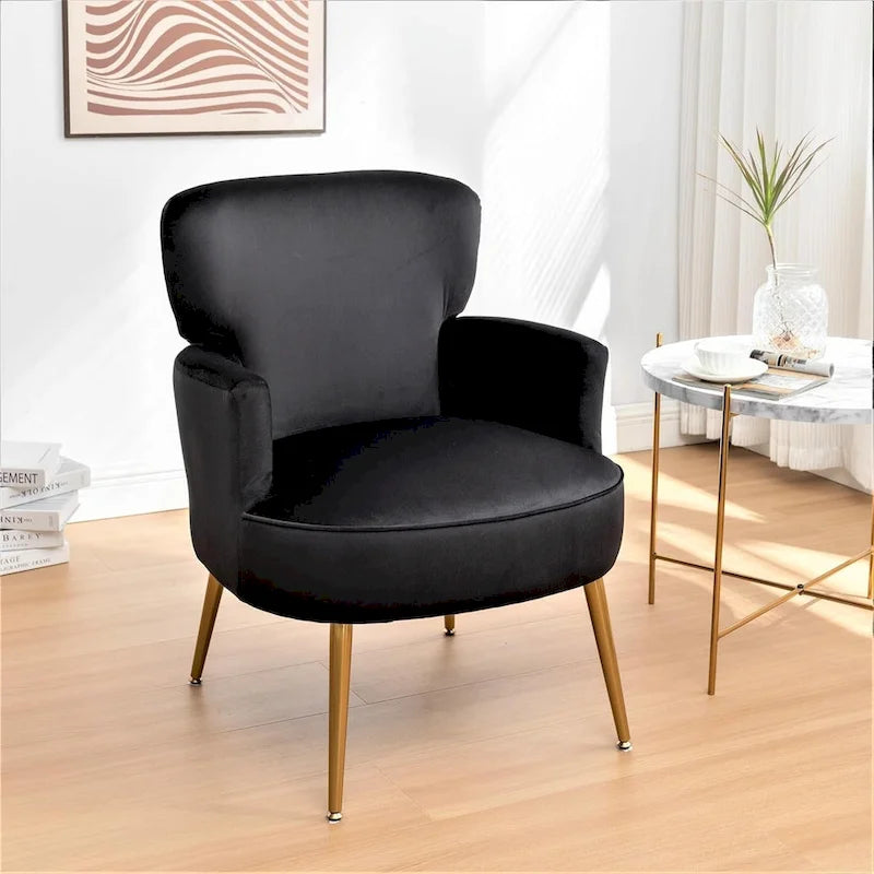 Fauteuil d'appoint tendance en velours avec pieds en métal doré
