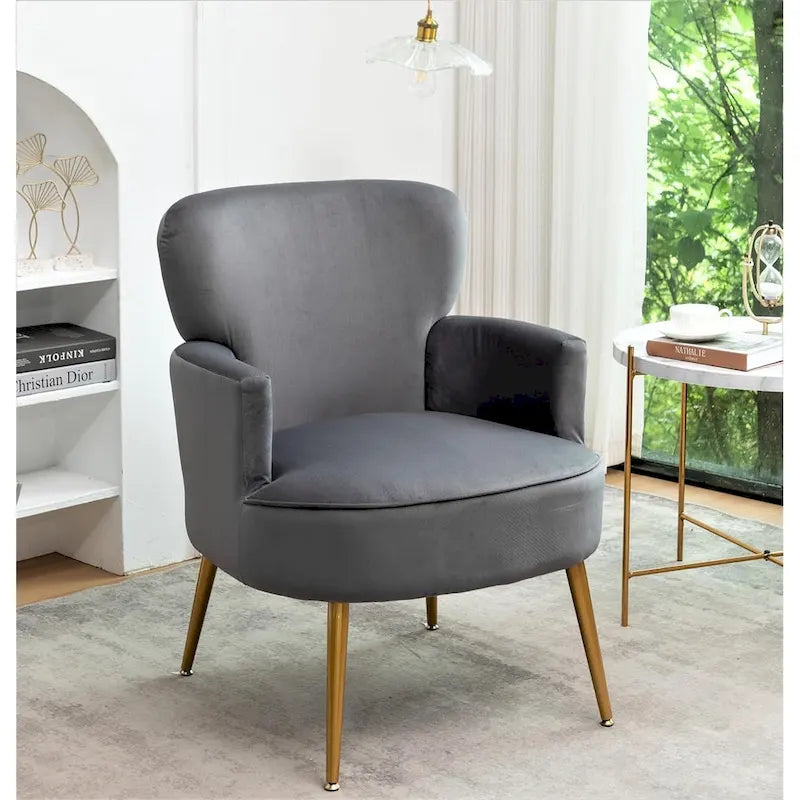 Fauteuil d'appoint tendance en velours avec pieds en métal doré