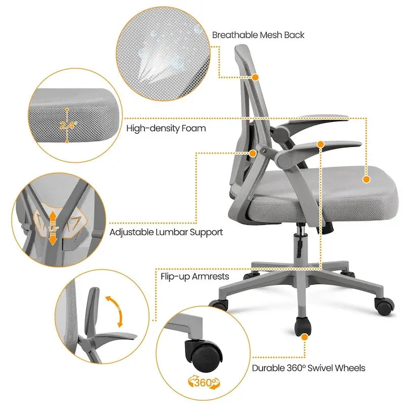 Chaise de bureau en maille avec accoudoirs relevables Chaise de bureau confortable - N/A