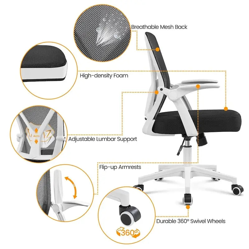 Chaise de bureau en maille avec accoudoirs relevables Chaise de bureau confortable - N/A