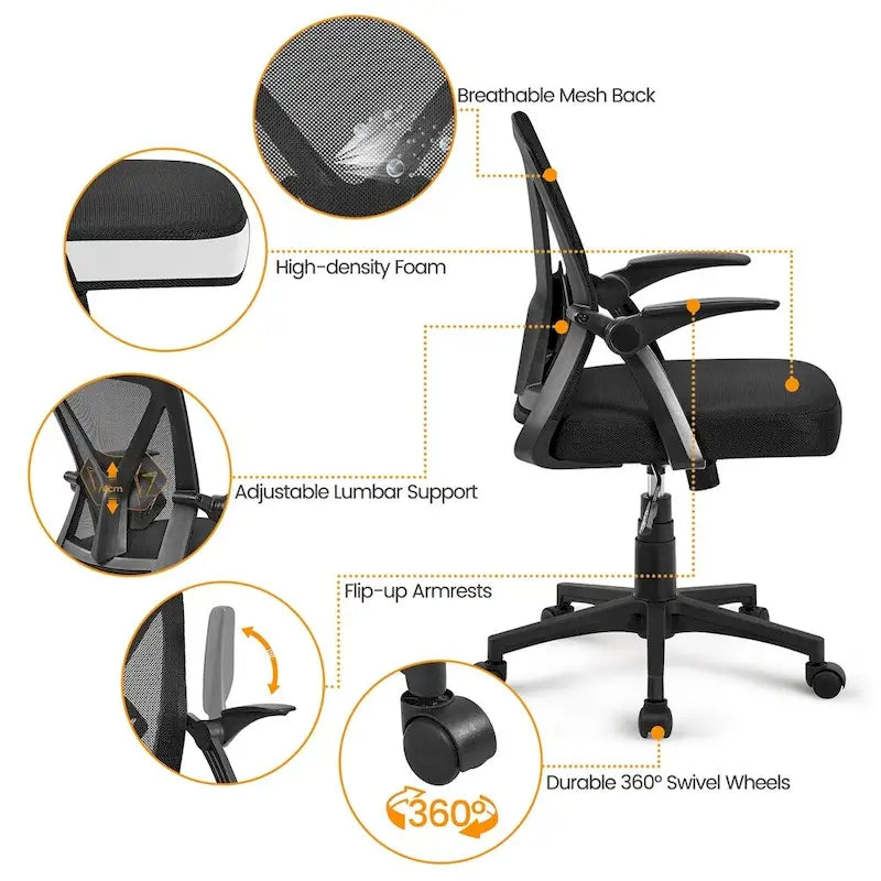 Chaise de bureau en maille avec accoudoirs relevables Chaise de bureau confortable - N/A