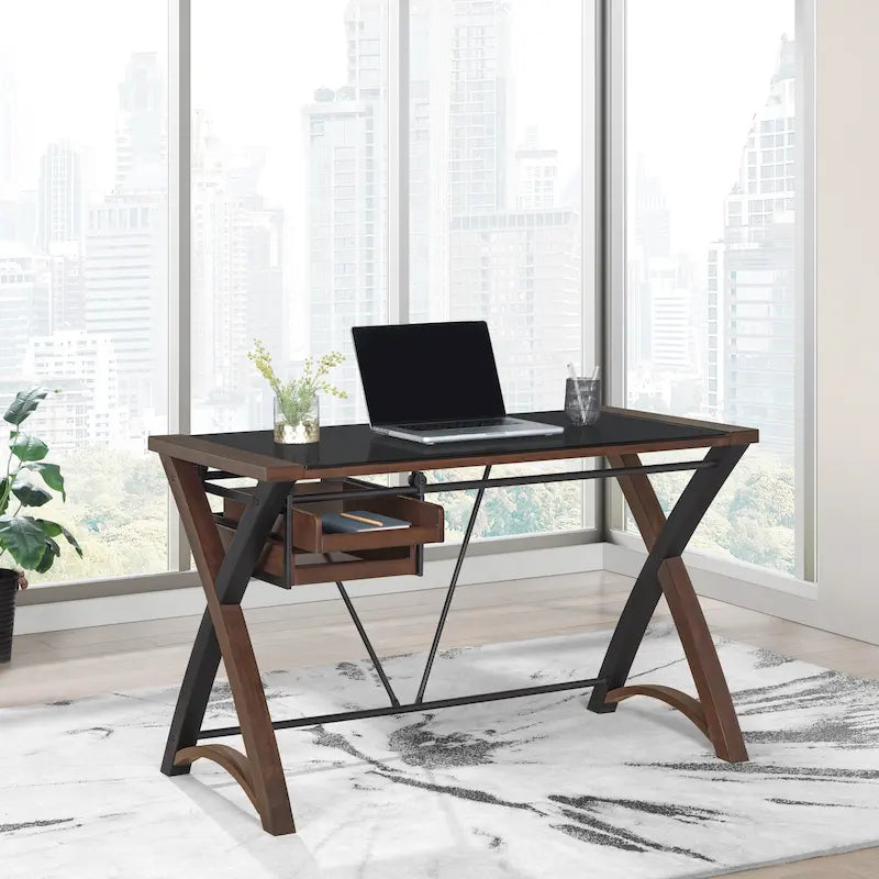 Bureau avec plateau en verre et rangement, 48 po