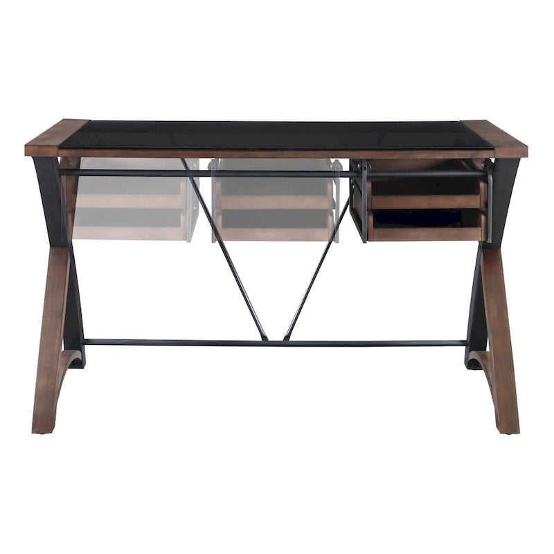 Bureau avec plateau en verre et rangement, 48 po