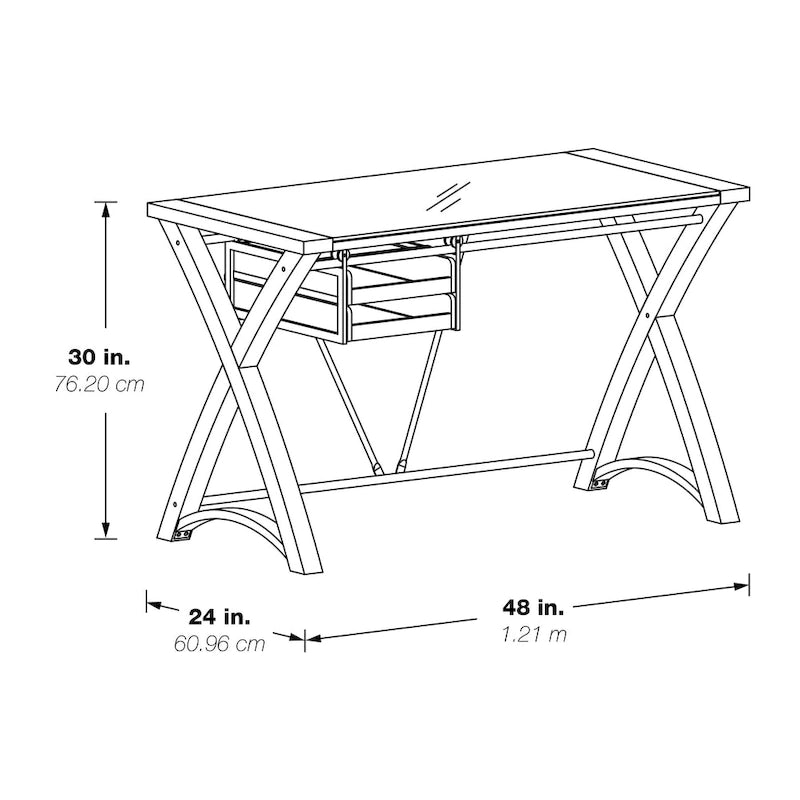 Bureau avec plateau en verre et rangement, 48 po