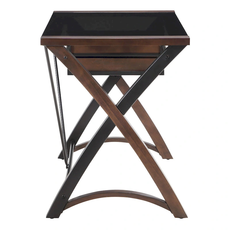 Bureau avec plateau en verre et rangement, 48 po