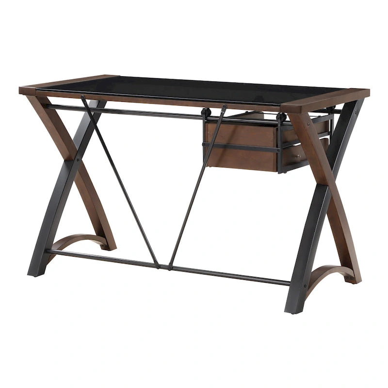 Bureau avec plateau en verre et rangement, 48 po