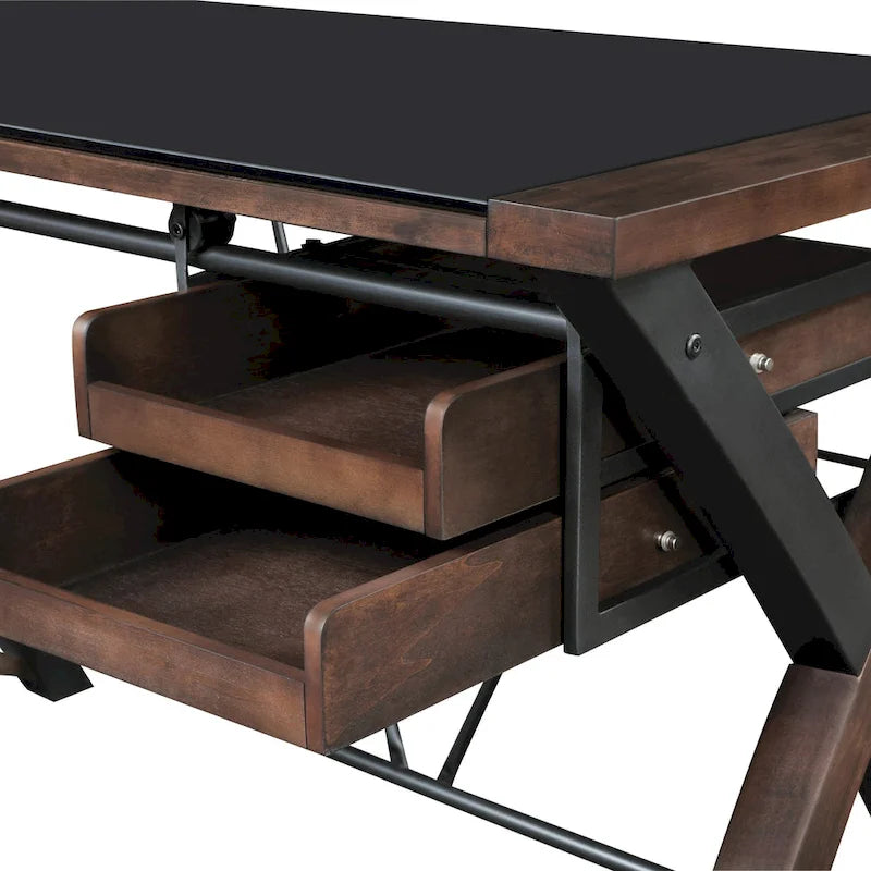 Bureau avec plateau en verre et rangement, 48 po