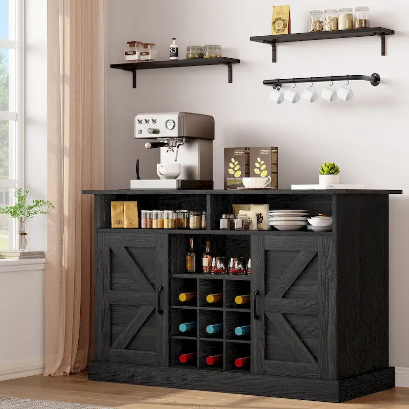 Meuble de bar à café 47Farmhouse avec étagère flottante - 15.75P x 47.24L x 33.86H