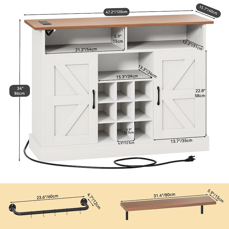 Meuble de bar à café 47Farmhouse avec étagère flottante - 15.75P x 47.24L x 33.86H