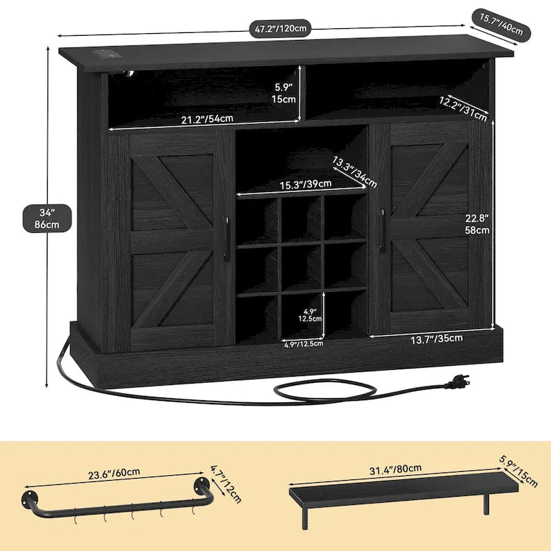 Meuble de bar à café 47Farmhouse avec étagère flottante - 15.75P x 47.24L x 33.86H