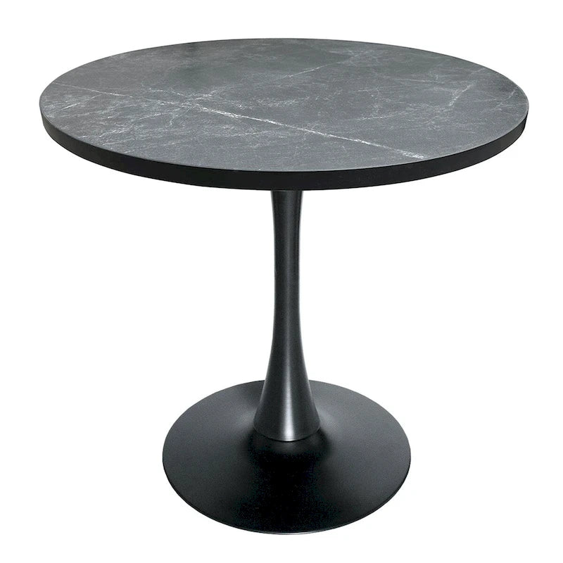 Table à manger ronde de 36 po pour 4 personnes avec plateau en MDF et piètement élégant en fer noir pour cuisine et salle à manger