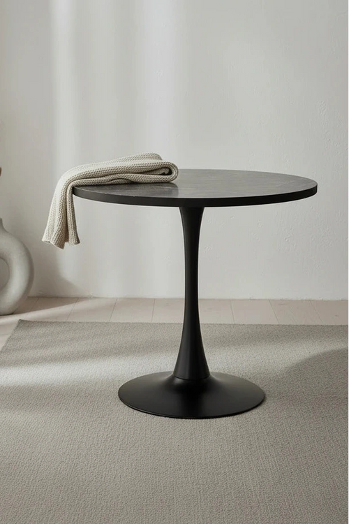 Bristol 36 Round Dining Table for 4 with MDF Top and Sleek Black Iron Base for Kitchen & Dining Room
