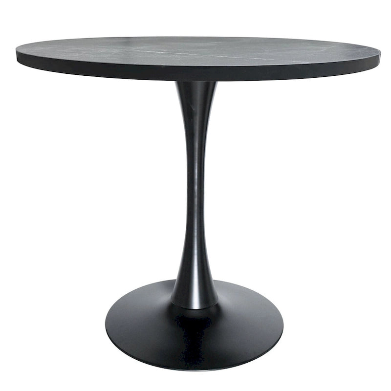 Table à manger ronde de 36 po pour 4 personnes avec plateau en MDF et piètement élégant en fer noir pour cuisine et salle à manger