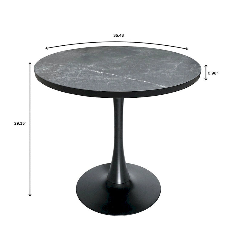 Table à manger ronde de 36 po pour 4 personnes avec plateau en MDF et piètement élégant en fer noir pour cuisine et salle à manger