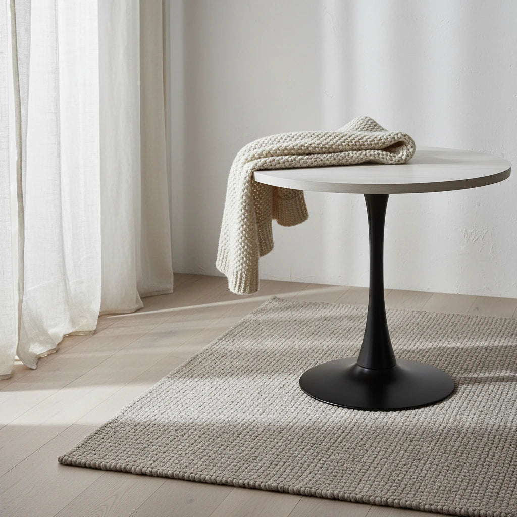 Table à manger ronde de 36 po pour 4 personnes avec plateau en MDF et piètement élégant en fer noir pour cuisine et salle à manger