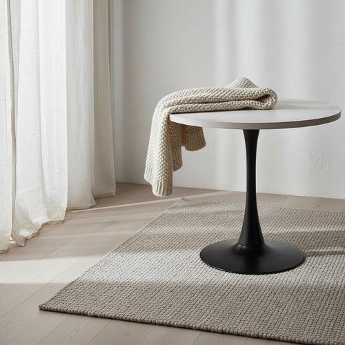Table à manger ronde de 36 po pour 4 personnes avec plateau en MDF et piètement élégant en fer noir pour cuisine et salle à manger
