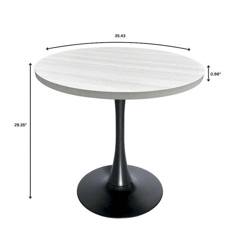 Table à manger ronde de 36 po pour 4 personnes avec plateau en MDF et piètement élégant en fer noir pour cuisine et salle à manger
