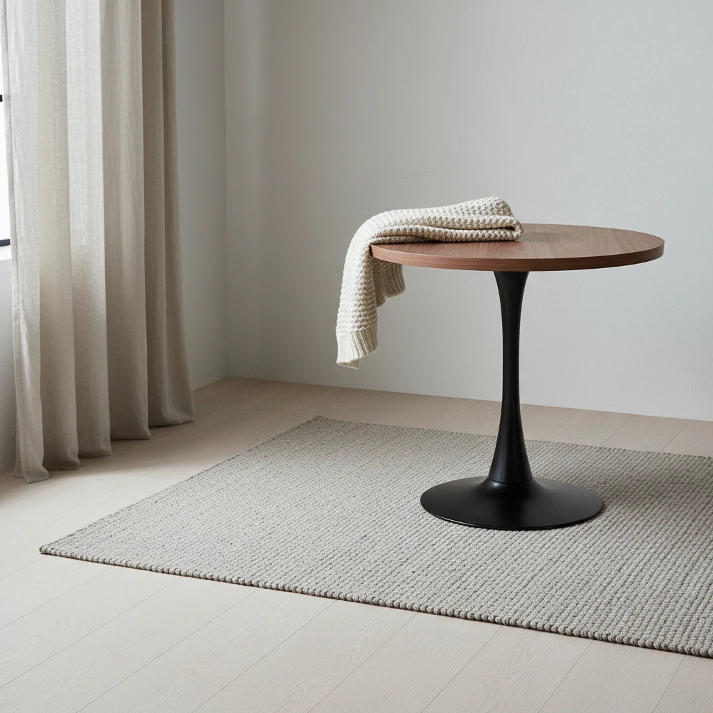 Table à manger ronde de 36 po pour 4 personnes avec plateau en MDF et piètement élégant en fer noir pour cuisine et salle à manger