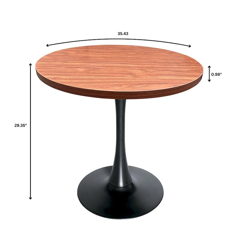 Table à manger ronde de 36 po pour 4 personnes avec plateau en MDF et piètement élégant en fer noir pour cuisine et salle à manger