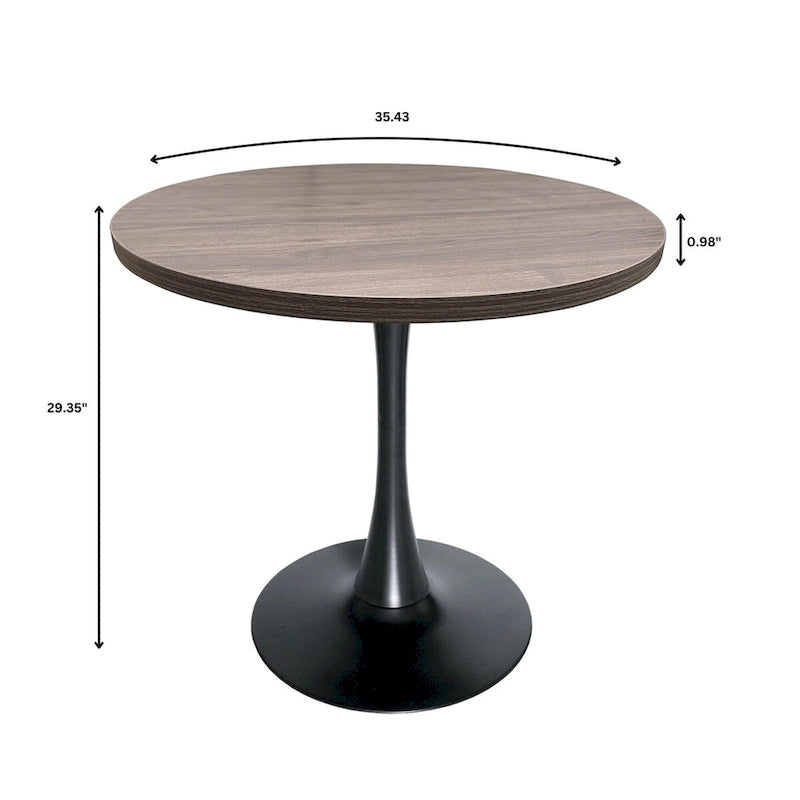Table à manger ronde de 36 po pour 4 personnes avec plateau en MDF et piètement élégant en fer noir pour cuisine et salle à manger